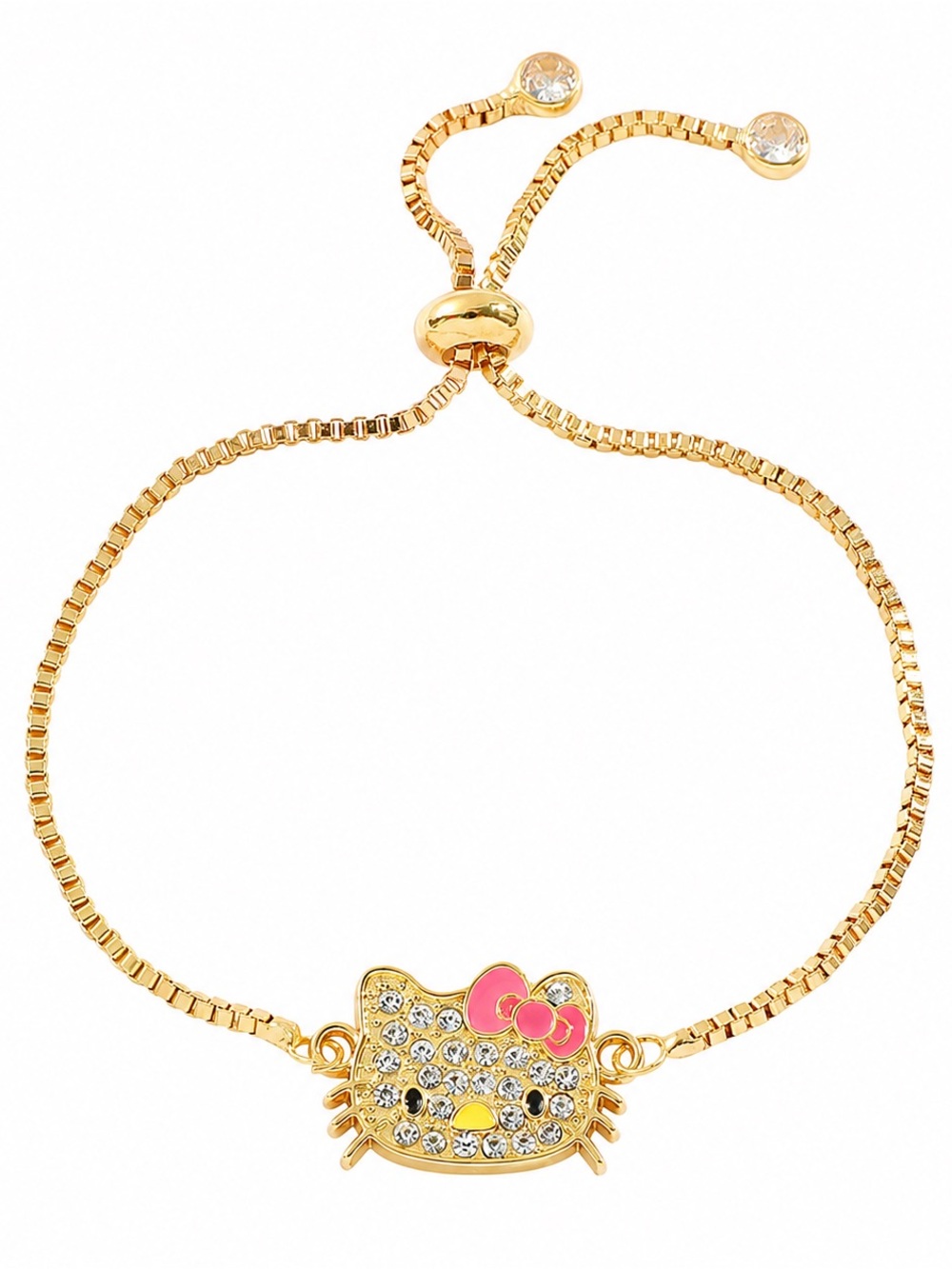 Hello Kitty Gold-Tone Adjustable Bracelet with Pink Bow